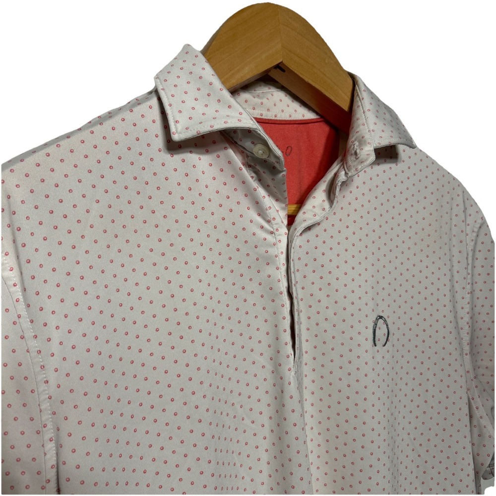 Johnnie-O Polo Golf Shirt Embroidered‎ Horseshoe Logo Pink Polka Dot Sz Small